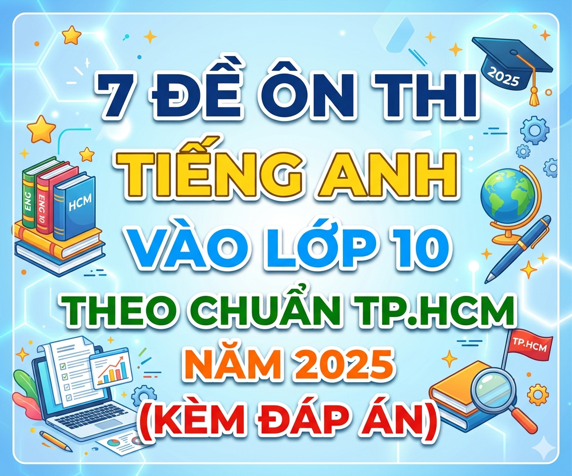 7 Đề ôn thi Tiếng Anh vào lớp 10 theo chuẩn TP.HCM năm 2025 kèm đáp án