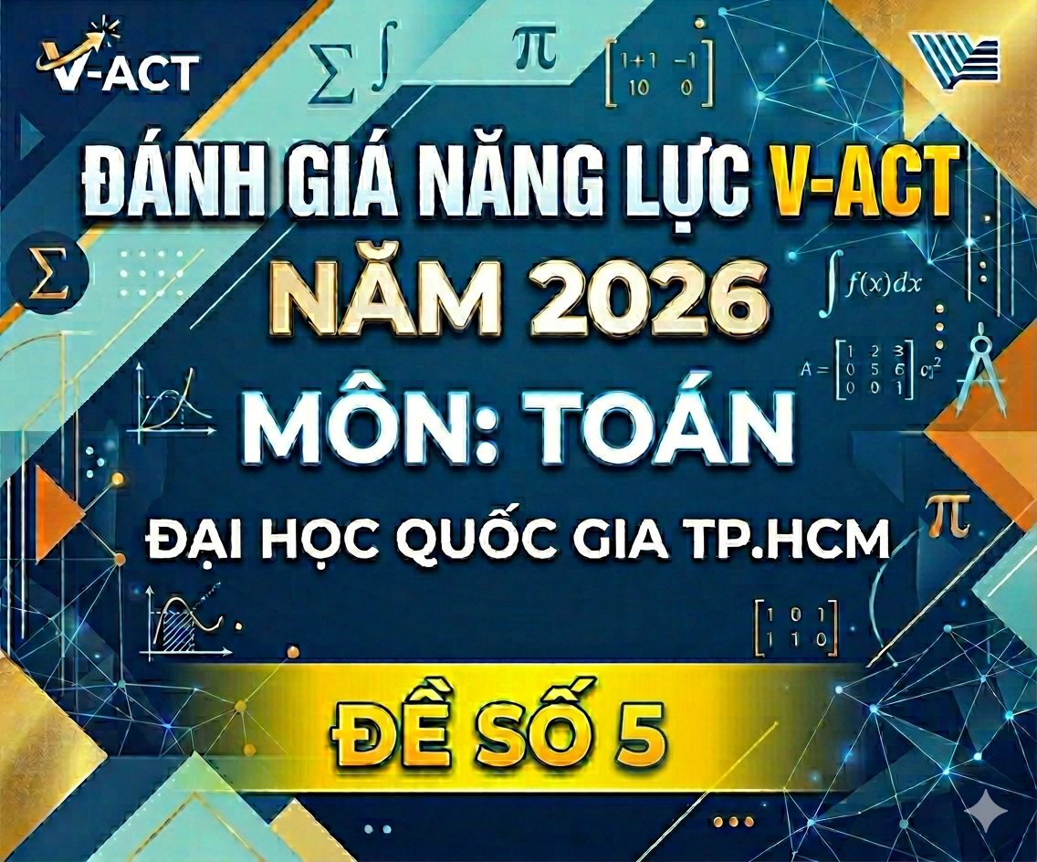 ĐÁNH GIÁ NĂNG LỰC V-ACT NĂM 2026 - TOÁN - ĐH QUỐC GIA TP.HCM - Đề 5 - có lời giải