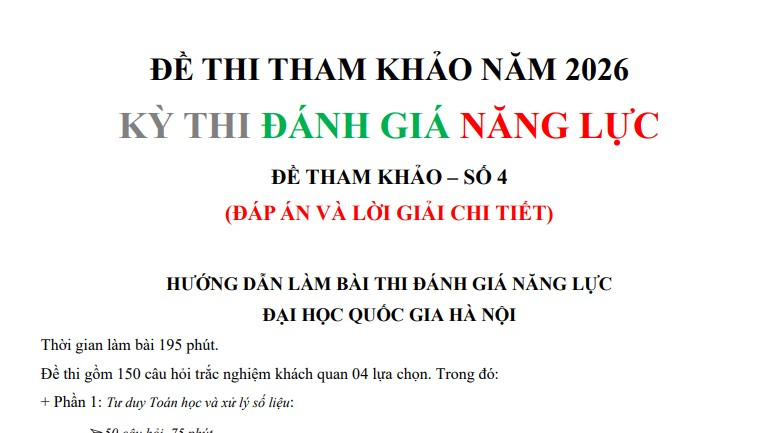 Đề luyện tập thi thử ĐGNL ĐHQG HN 2026 - Lịch sử - Có lời giải - Đề 4