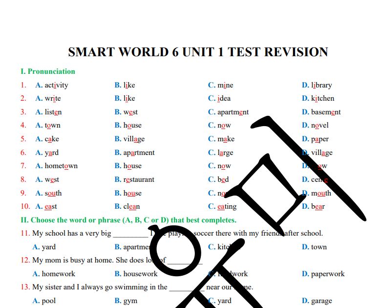 Smart world 6 - ôn GK1 unit 1 - kèm giải chi tiết