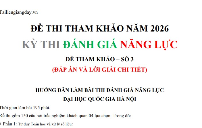 Đề luyện tập thi thử ĐGNL ĐHQG HN 2026 - Lịch sử - Có lời giải - Đề 3